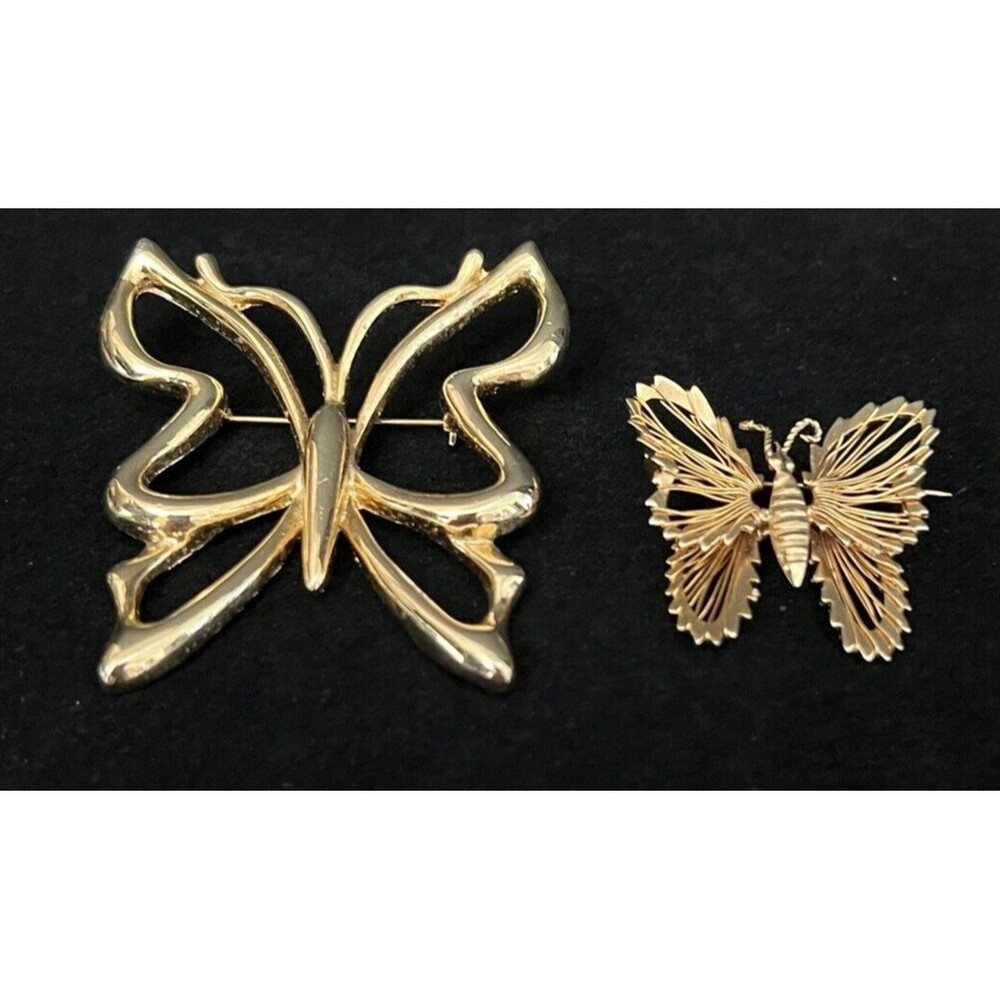 Vintage Lot of 2 Gold Tone Butterfly Pin Brooches
